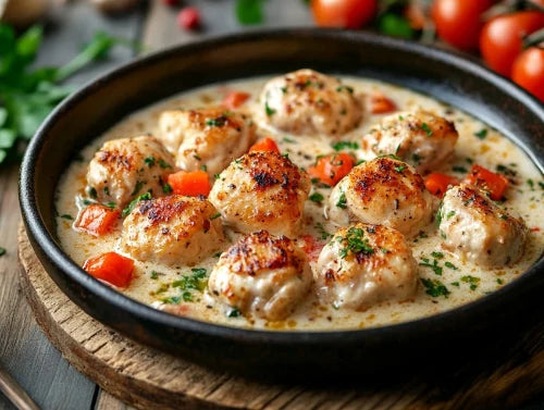 Lower Carb - Garlic Butter Chicken Bites, Savory Creamy Parmesan, Veggies