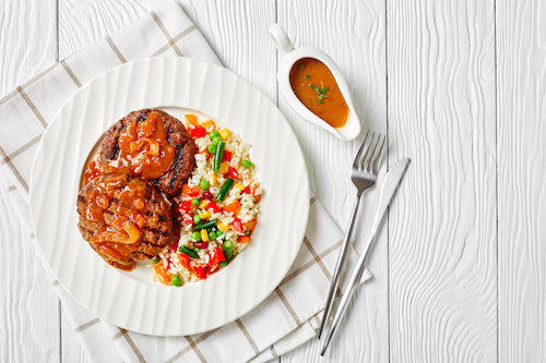 Hamburger Steak Dinner, Vegetable Rice