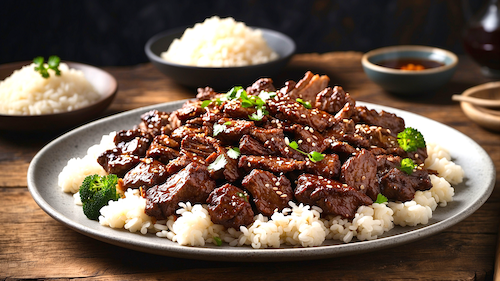 Beef Tips, Rice, Broccoli