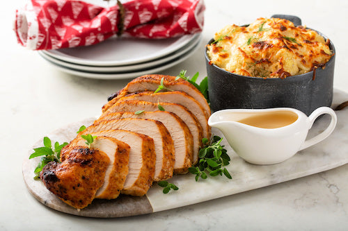 Butter Basted Turkey, Potato Soufflé, Green Beans