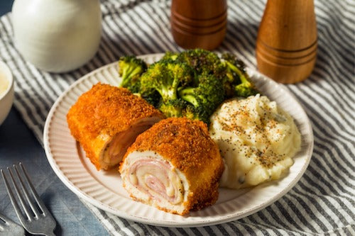 Chicken Cordon Bleu, Mashed Potatoes, Broccoli