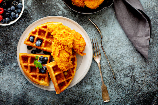 Southern Chicken, Waffles, Mashed Potatoes