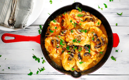Chicken in a Light Sherry Mushroom Sauce, Rice Pilaf