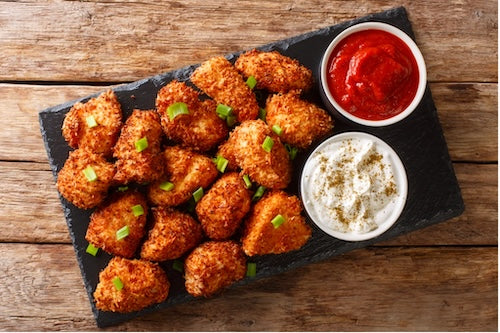 Tropical Rum Coconut Chicken Bites, Mac & Cheese, Fried Green Beans