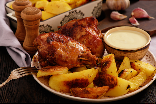 Country Fried Pork Shanks, Garlic Potatoes, Ranch Sauce