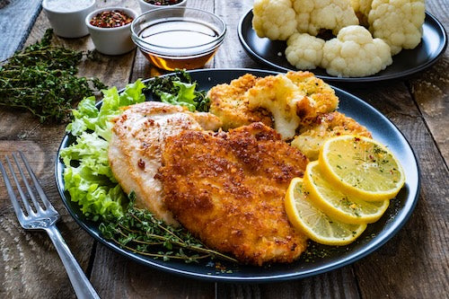 Crisp Chicken Schnitzel & Cauliflower, Savory Yukon Potatoes - NEW