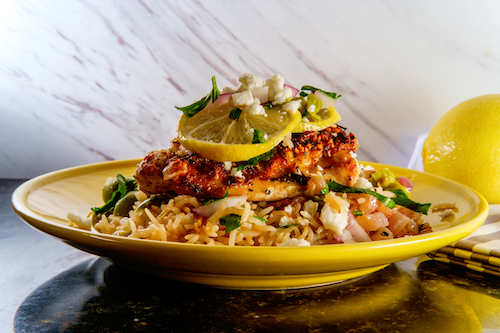 Crispy Chicken Thighs with Greek Lemon Rice