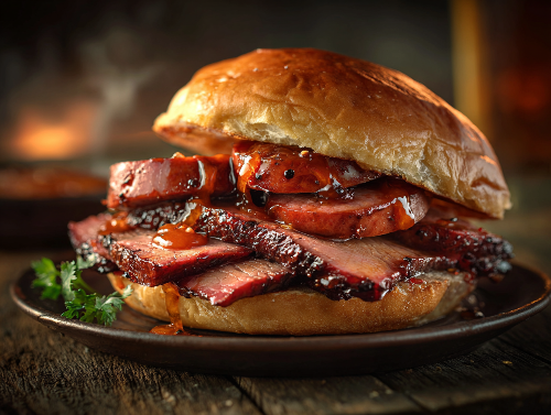 Maple Smoked Brisket and Sausage Sandwich