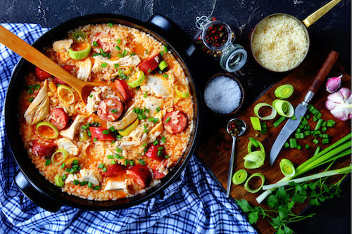 Down Home Chicken, Sausage, Orzo Bake