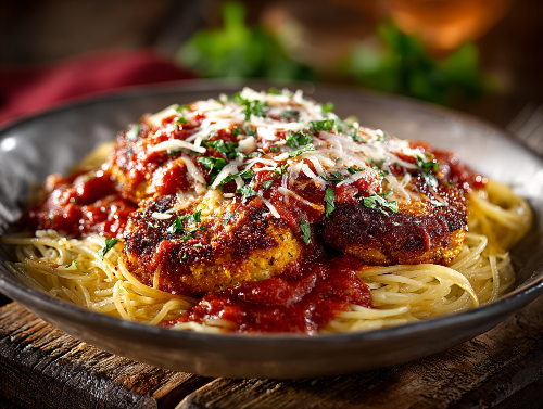 Eggplant Parmigiano Reggiano, Angel Hair Pasta