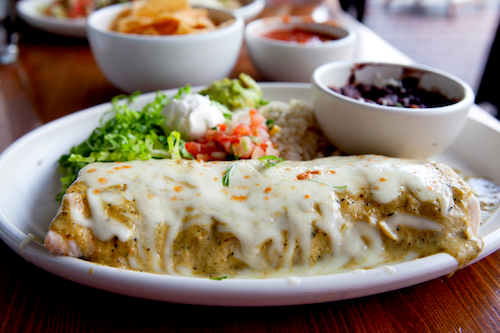 Fiesta Fajita Chicken Burrito, Beans, Spanish Rice