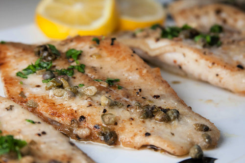 Fresh Catfish Piccata, Garlic Butter Angel Hair Pasta