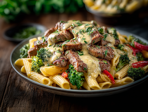 Garlic Butter Steak with Creamy Parmesan Penne