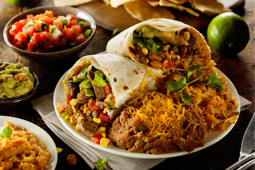 Giant Steak Burrito, Mexican Rice & Beans - New