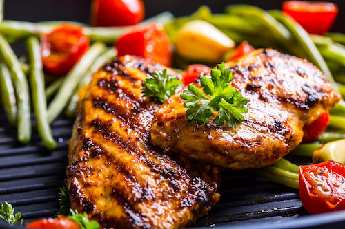 Pan Roasted Chicken, Cauliflower, Green Bean Tomato Salad