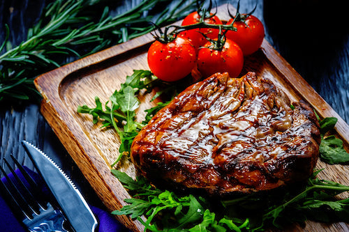Grilled Steak, Mashed Potatoes, Caramelized Onions
