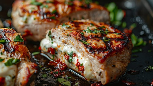 Cheesy Stuffed Pork Ribeye, Au Gratin Potatoes, Fresh Veggies - NEW