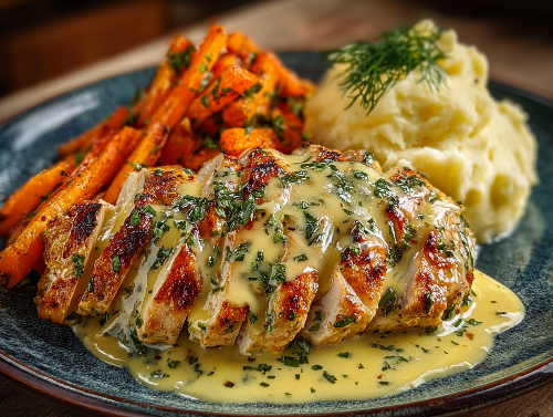 Herb Hollandaise Chicken, Candied Carrots, Mashed Potatoes - NEW