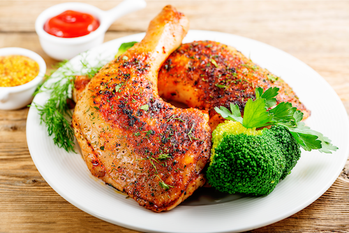 Garlic Herb de Provence Chicken Leg Quarters, Mashed Potatoes, Broccoli