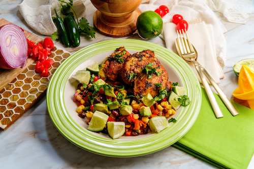 Honey Cilantro Lime Chicken, Fiesta Corn & Black Beans