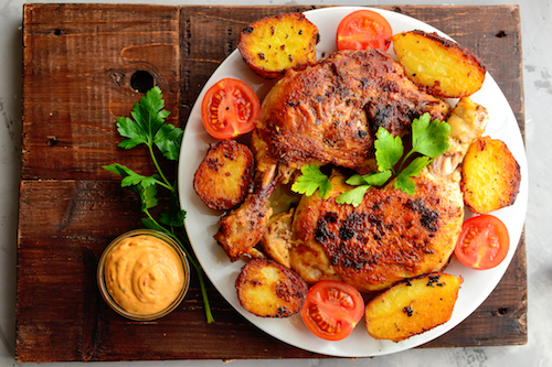Honey Garlic Leg Quarters, Potatoes