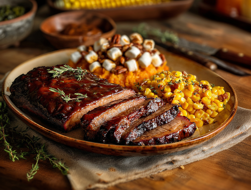 Juicy Brisket, Sweet Potato Casserole, and Buttery Corn