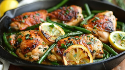 Lemon Garlic Chicken Skillet with Green Beans and Rice