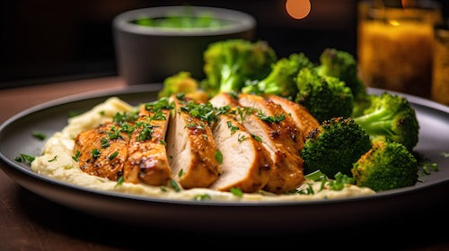 Lemon Rosemary Chicken, Creamy Polenta, Broccoli