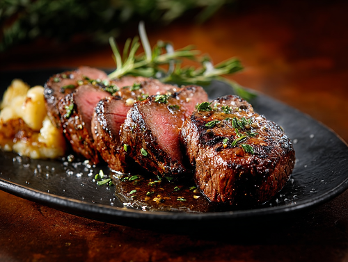 Lower Carb - Herb-Encrusted Beef Tenderloin, Veggies