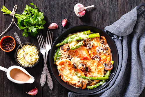 Creamy Chicken Madeira, Mashed Potatoes, Asparagus