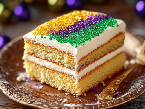 Mardi Gras Vanilla Cream Cake - Sweet Saturday
