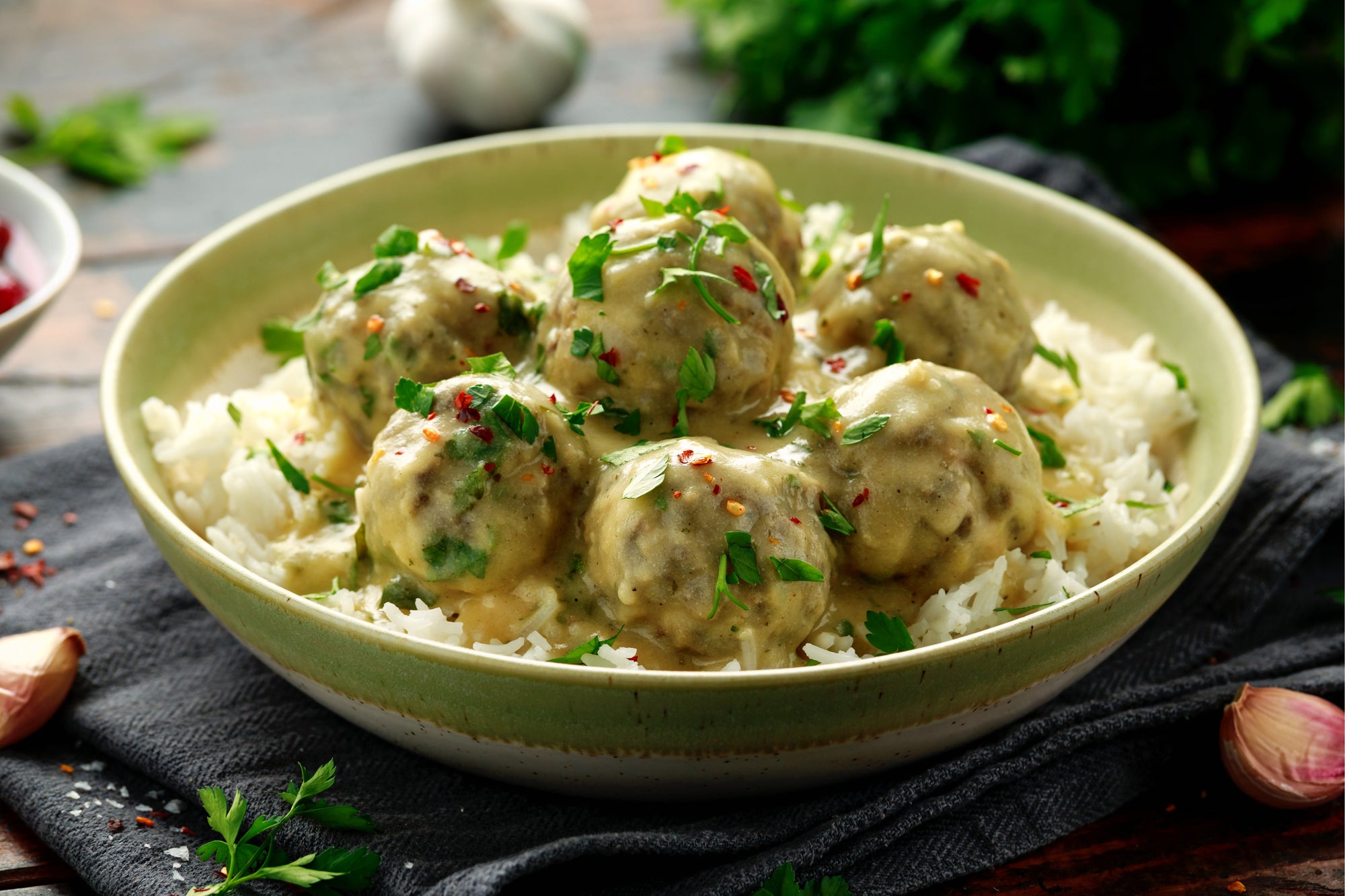 Meatballs, Jalapeno Cranberry Cream Sauce, Rice