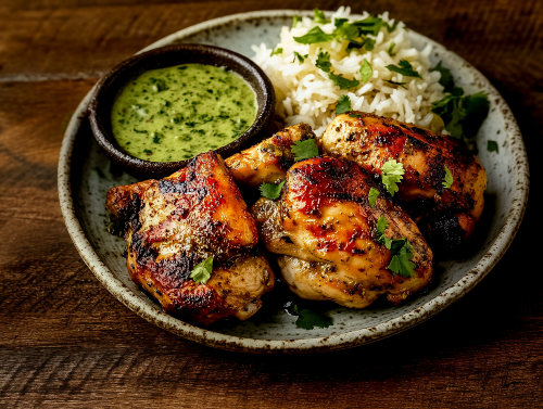 Mexican Roasted Chicken With Avocado Aioli, Verde Rice