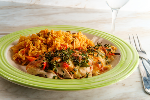Monterey Chicken, Fiesta Rice, Sweet Peppers & Onions