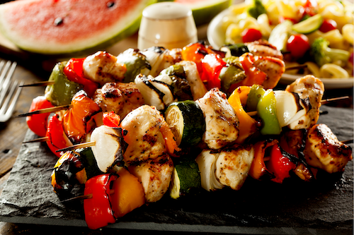 Off the Kabob Chicken, Vegetables, Spinach Sauté - Lower Carb