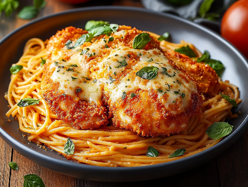 Southern-Style Romano Crusted Chicken Creamy Basil Marinara Angel Hair Pasta