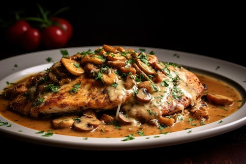 Pan Seared Chicken Breasts, Cheesy Potato Casserole, Italian Veggies
