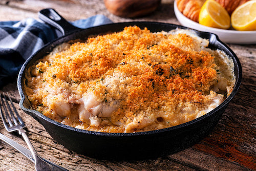 Panko Crusted Fish, Butter Penne, Green Beans