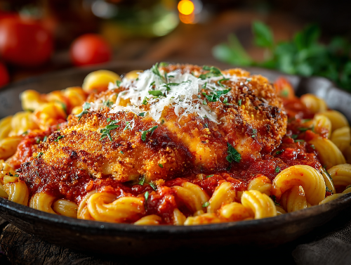 Parmesan Panko Chicken Pasta With Savory Marinara
