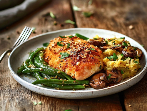 Parmigiano-Reggiano Chicken, Lemon Pepper Potatoes, Green Beans