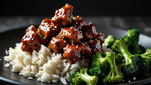 Pork Tender General Tso, Rice, Broccoli