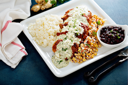 Pork Tenderloin, Fiesta Beans, Rice, Corn