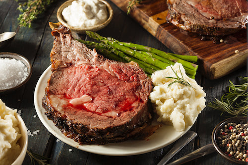 Prime Rib, Garlic Mashed Potatoes, Vegetables