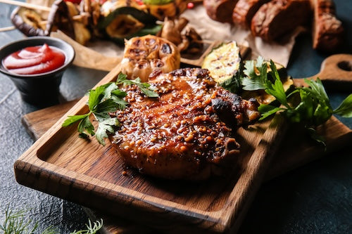 Ribeye Pork Steak, Green Bean Casserole, Hasselback Potatoes