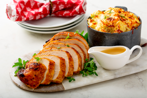 Roasted Turkey Breast Buerre Blanc with Cauliflower Casserole