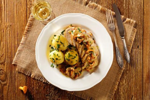 Roasted Chicken in a Mushroom Chanterelle Sauce