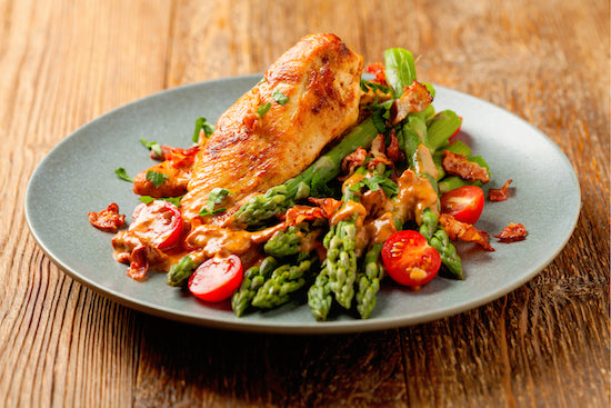 Grilled Chicken with Bacon Tomato Basil Sauce - Low Carb