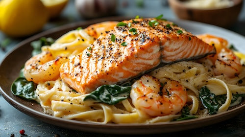 Salmon and Shrimp Alfredo