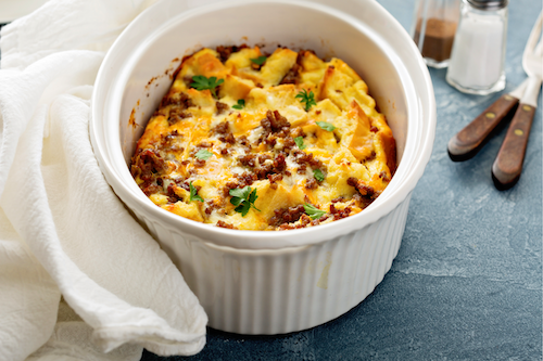Sausage, Bacon, Egg, Garlic Biscuit Bake