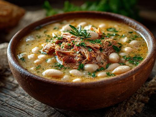 Slow-Cooked Braised Pork, White Beans Soup